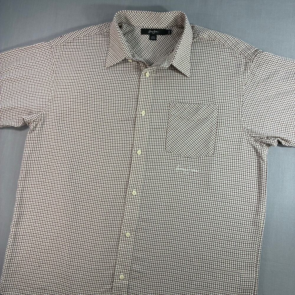 Sean John Houndstooth Button Up Shirt Men’s XXXL Burgundy White Cotton